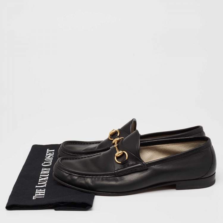 Pre Owned Gucci Black Leather 1953 Horsebit Loafers Size 42.5