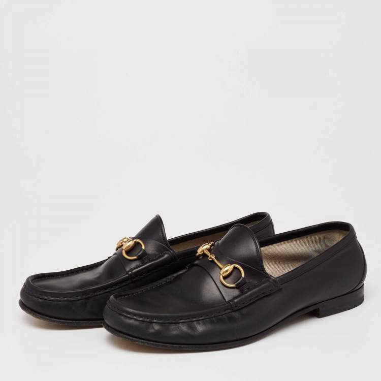 Pre Owned Gucci Black Leather 1953 Horsebit Loafers Size 42.5