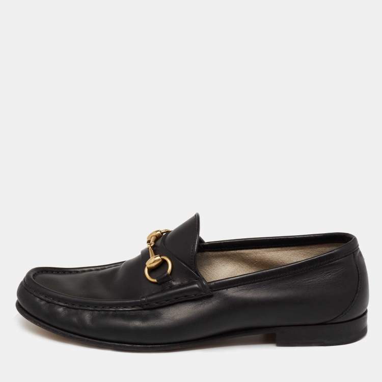 Pre Owned Gucci Black Leather 1953 Horsebit Loafers Size 42.5