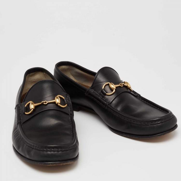 Pre Owned Gucci Black Leather 1953 Horsebit Loafers Size 42.5