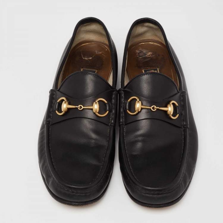 Pre Owned Gucci Black Leather 1953 Horsebit Loafers Size 42.5