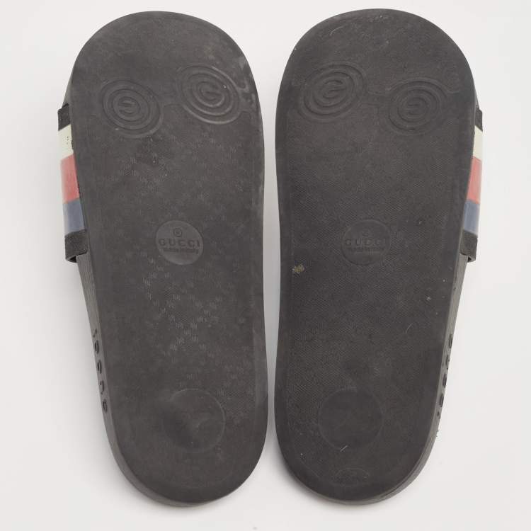 Pre Owned Gucci Multicolor Rubber Web Flat Slides Size 43
