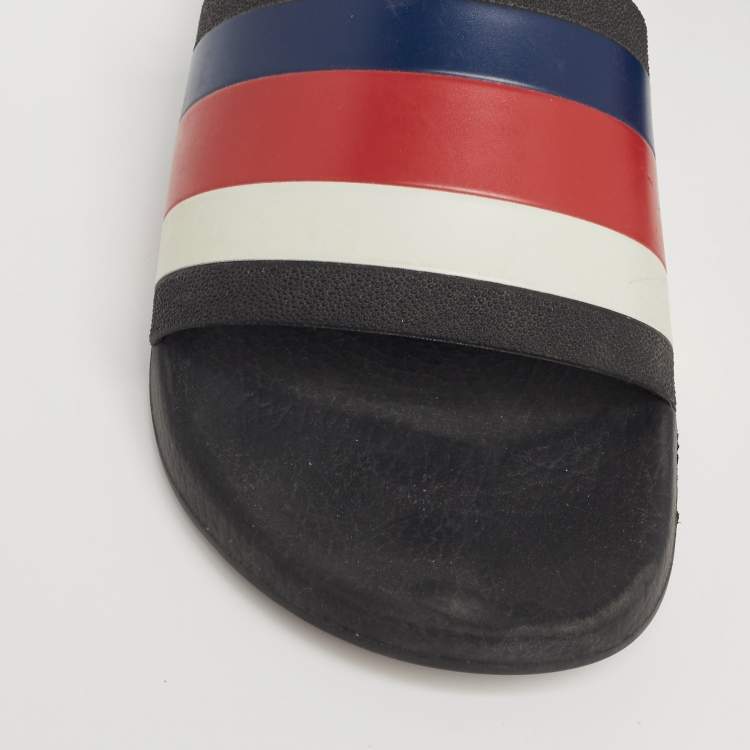 Pre Owned Gucci Multicolor Rubber Web Flat Slides Size 43