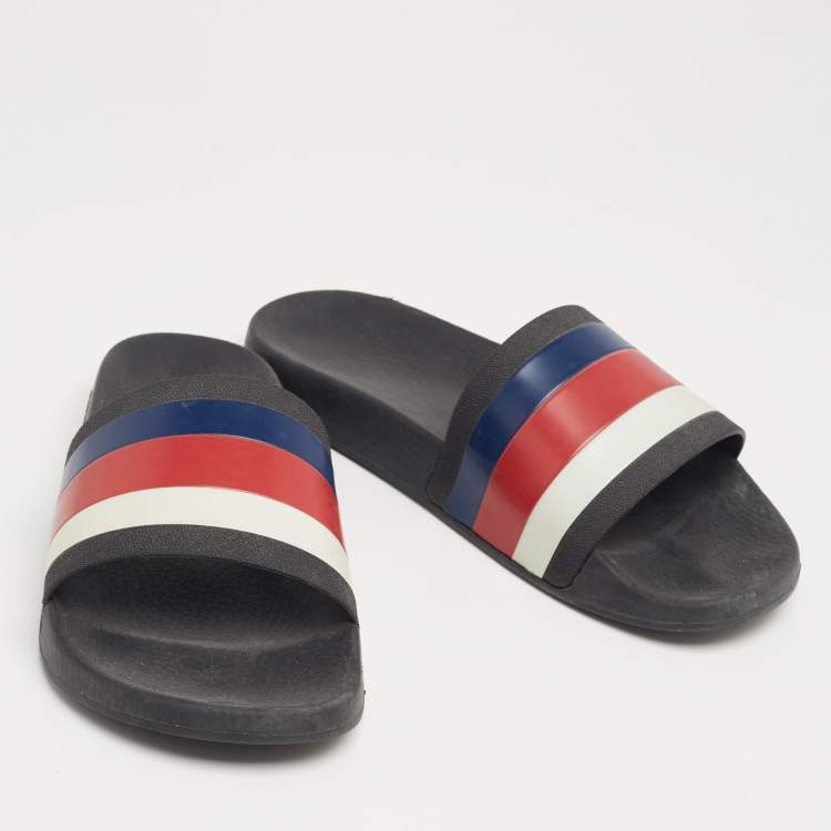 Pre Owned Gucci Multicolor Rubber Web Flat Slides Size 43