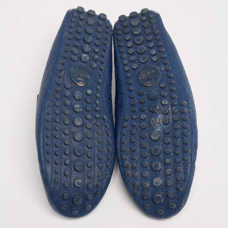 Pre Owned Gucci Blue Diamante Leather Penny Loafers Size 44.5
