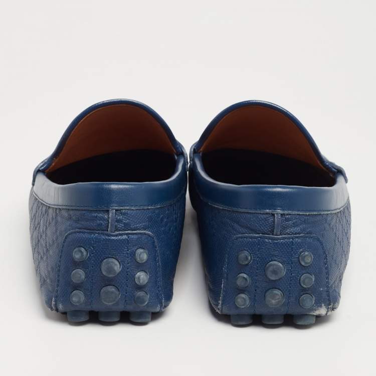 Pre Owned Gucci Blue Diamante Leather Penny Loafers Size 44.5