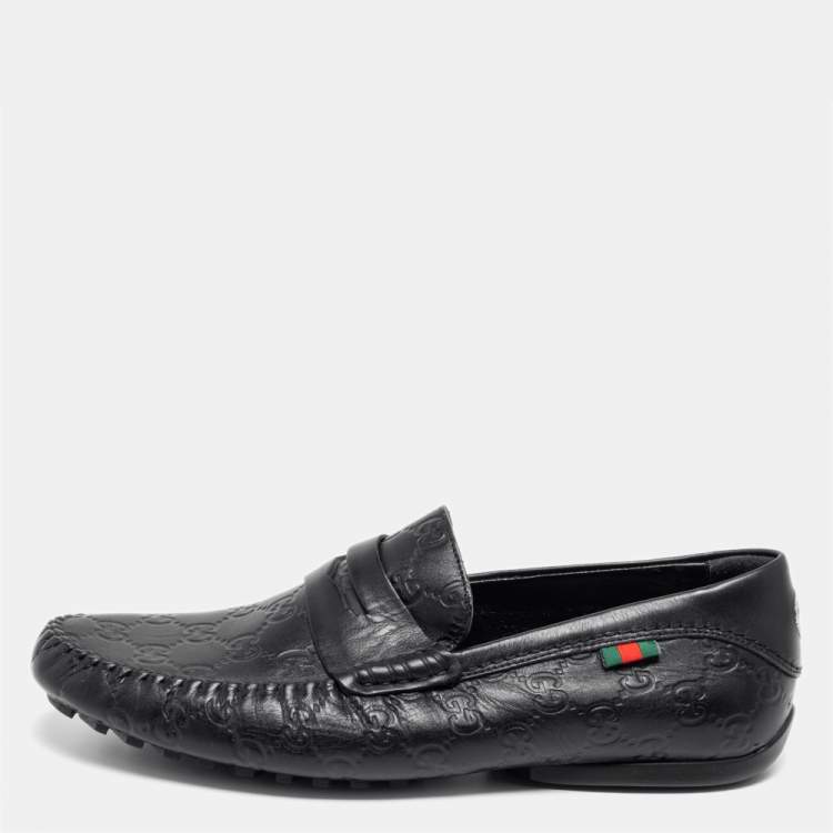 Pre Owned Gucci Black Guccissima Leather Interlocking G Penny Loafers Size 41