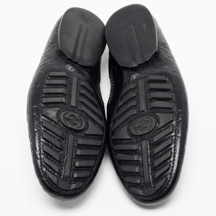 Pre Owned Gucci Black Guccissima Leather Interlocking G Penny Loafers Size 41