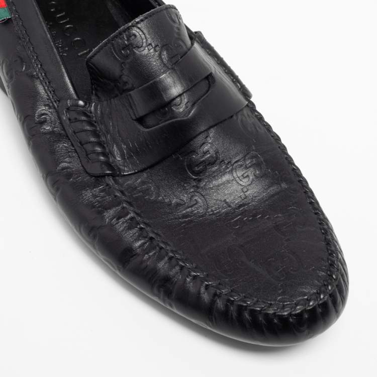 Pre Owned Gucci Black Guccissima Leather Interlocking G Penny Loafers Size 41