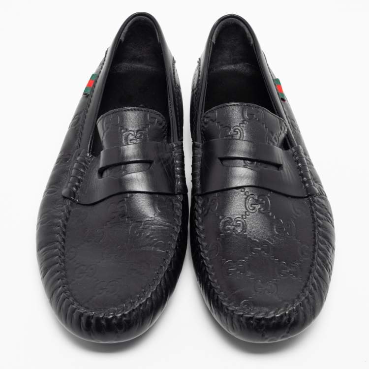 Pre Owned Gucci Black Guccissima Leather Interlocking G Penny Loafers Size 41