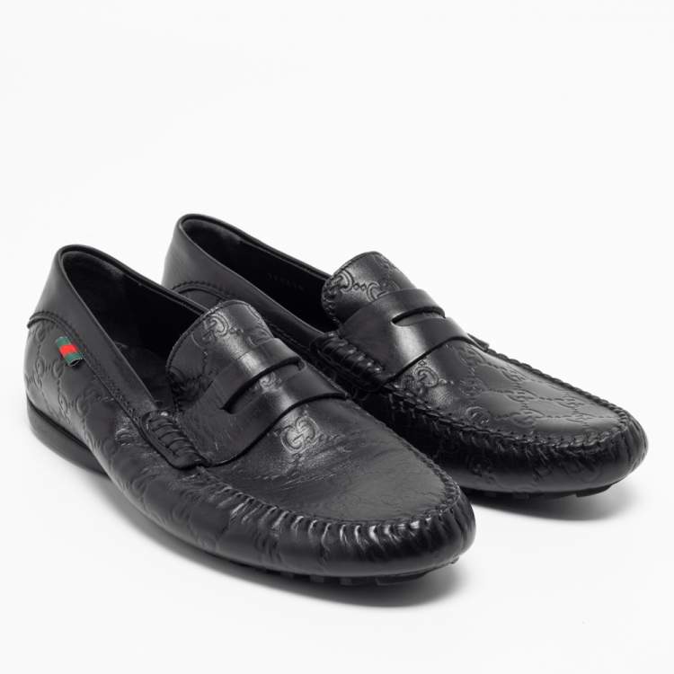 Pre Owned Gucci Black Guccissima Leather Interlocking G Penny Loafers Size 41
