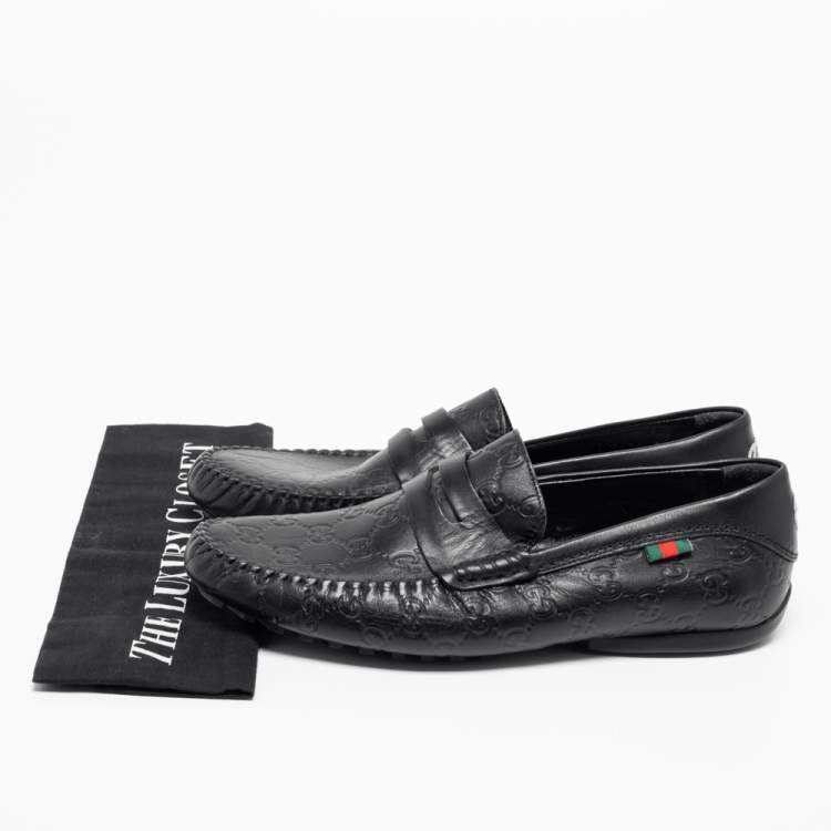 Pre Owned Gucci Black Guccissima Leather Interlocking G Penny Loafers Size 41