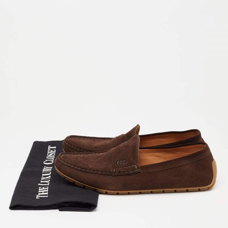 Pre Owned Gucci Dark Brown Suede Slip-On Penny Loafers Size 40 