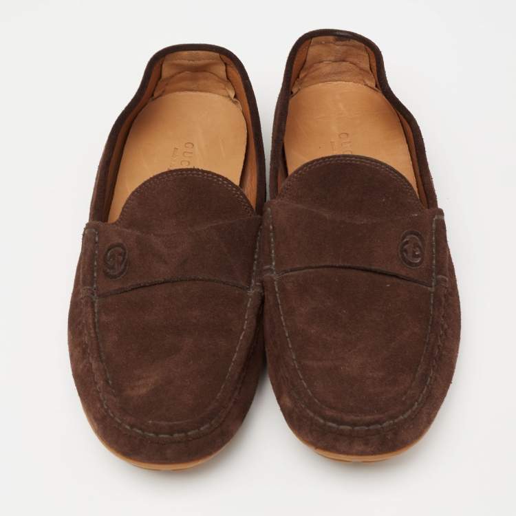 Pre Owned Gucci Dark Brown Suede Slip-On Penny Loafers Size 40 