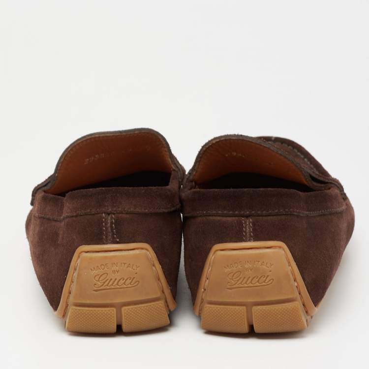 Pre Owned Gucci Dark Brown Suede Slip-On Penny Loafers Size 40 