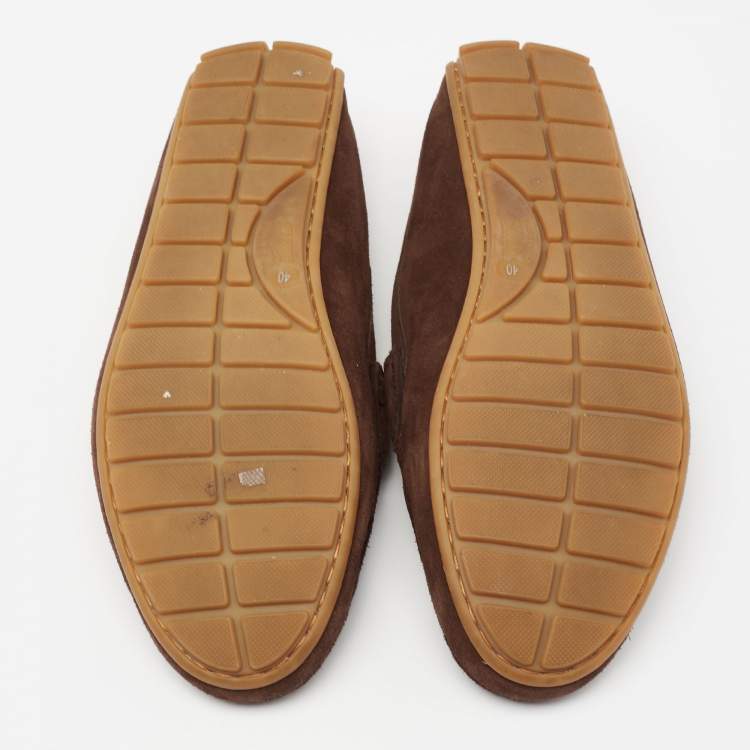 Pre Owned Gucci Dark Brown Suede Slip-On Penny Loafers Size 40 