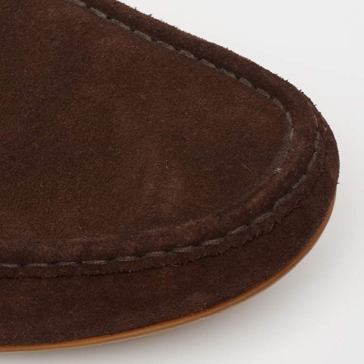 Pre Owned Gucci Dark Brown Suede Slip-On Penny Loafers Size 40 