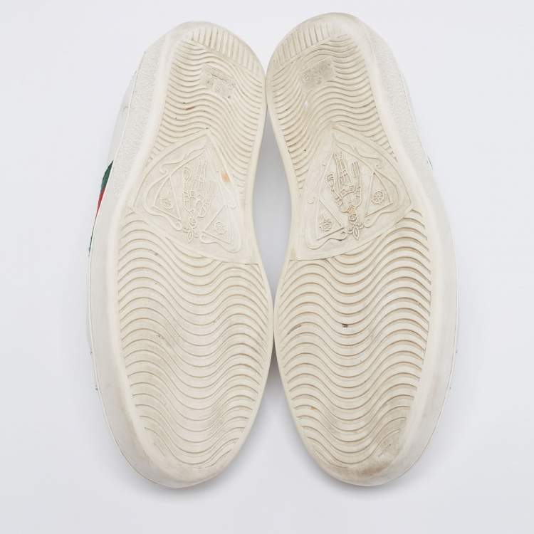 Pre Owned Gucci White Leather Ace Web Low Sneakers Size 41.5