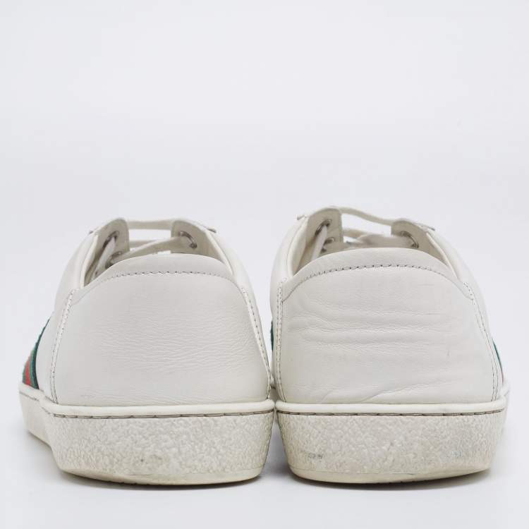 Pre Owned Gucci White Leather Ace Web Low Sneakers Size 41.5