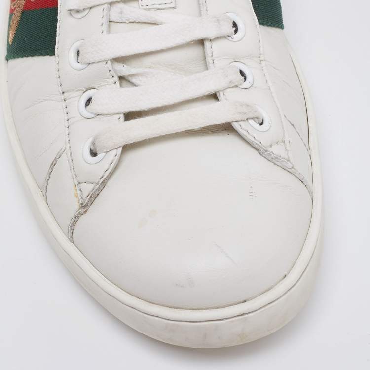 Pre Owned Gucci White Leather Ace Web Low Sneakers Size 41.5