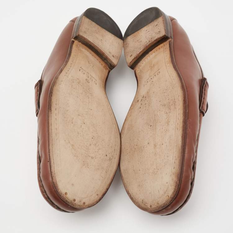 Pre Owned Gucci Brown Leather  Horsebit Loafers Size 41.5