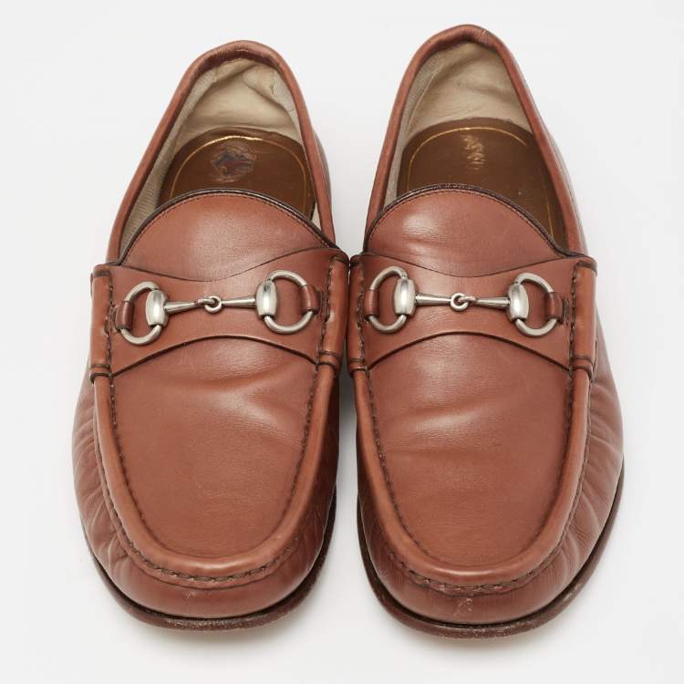 Pre Owned Gucci Brown Leather  Horsebit Loafers Size 41.5