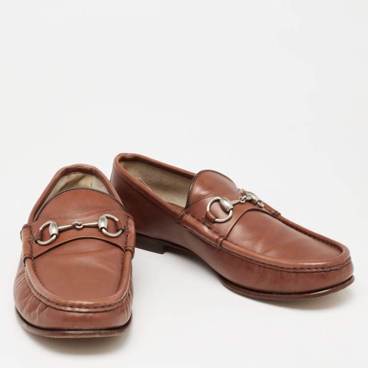 Pre Owned Gucci Brown Leather  Horsebit Loafers Size 41.5