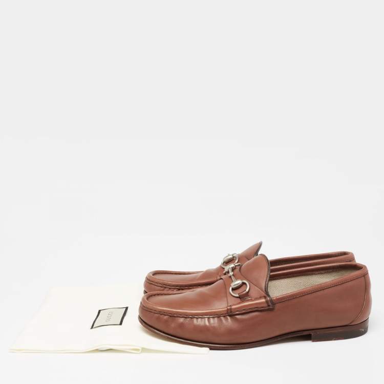 Pre Owned Gucci Brown Leather  Horsebit Loafers Size 41.5