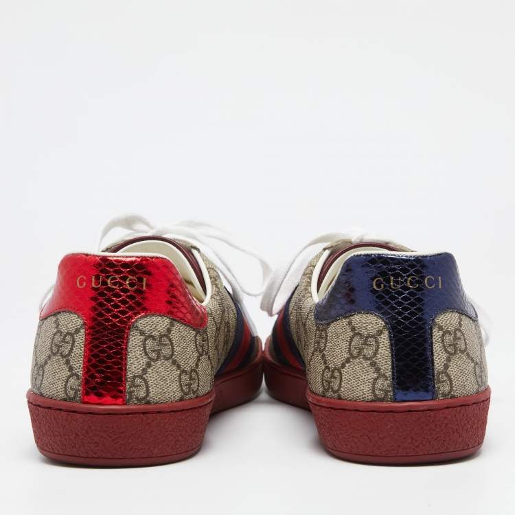 Pre Owned Gucci Multicolor GG Supreme Canvas Ace Web Low Top Sneakers Size 42.5 