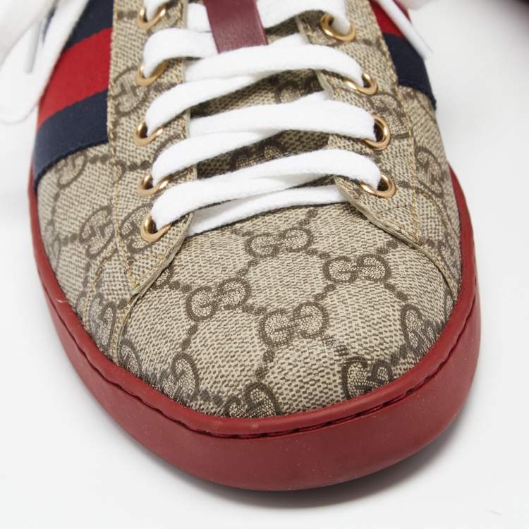 Pre Owned Gucci Multicolor GG Supreme Canvas Ace Web Low Top Sneakers Size 42.5 