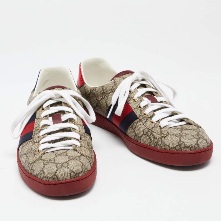 Pre Owned Gucci Multicolor GG Supreme Canvas Ace Web Low Top Sneakers Size 42.5 