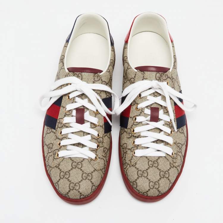 Pre Owned Gucci Multicolor GG Supreme Canvas Ace Web Low Top Sneakers Size 42.5 