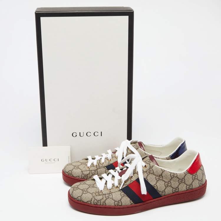 Pre Owned Gucci Multicolor GG Supreme Canvas Ace Web Low Top Sneakers Size 42.5 