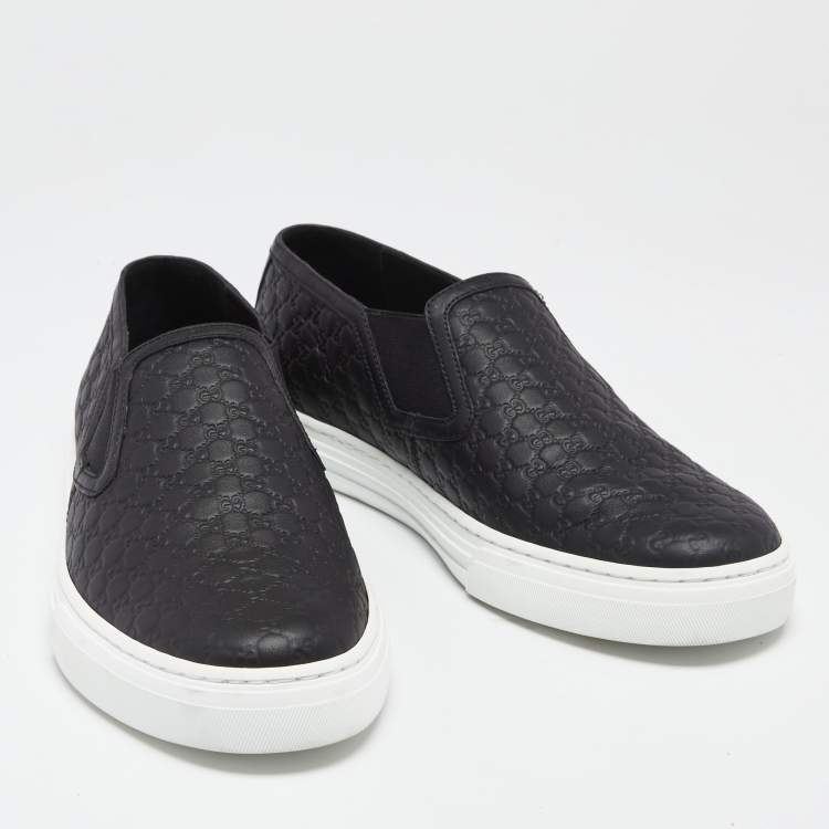 Pre Owned Gucci Black Microguccissima Leather Dublin Slip-On Sneakers Size 39