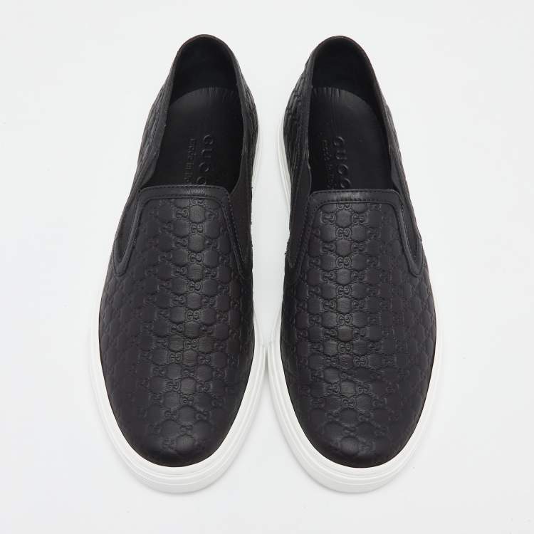 Pre Owned Gucci Black Microguccissima Leather Dublin Slip-On Sneakers Size 39