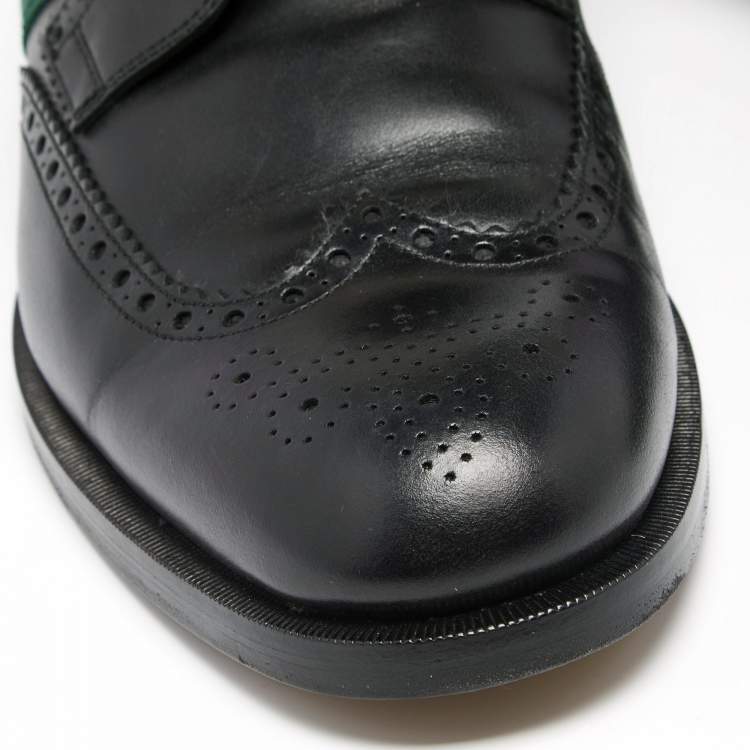 Pre Owned Gucci Black Brogue Leather Bee Web Detail Lace Up Derby Size 44