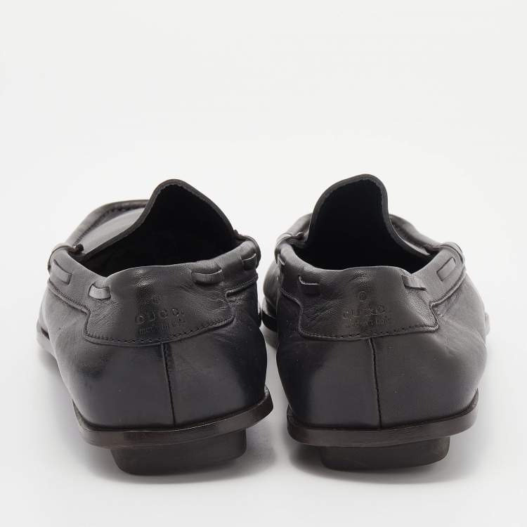 Pre Owned Gucci Dark Brown Leather Slip On Loafers Size 43.5