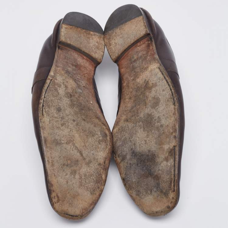 مملوكة مسبقًا Gucci Dark Brown Leather Jordaan Horsebit Slip On Loafers Size 44