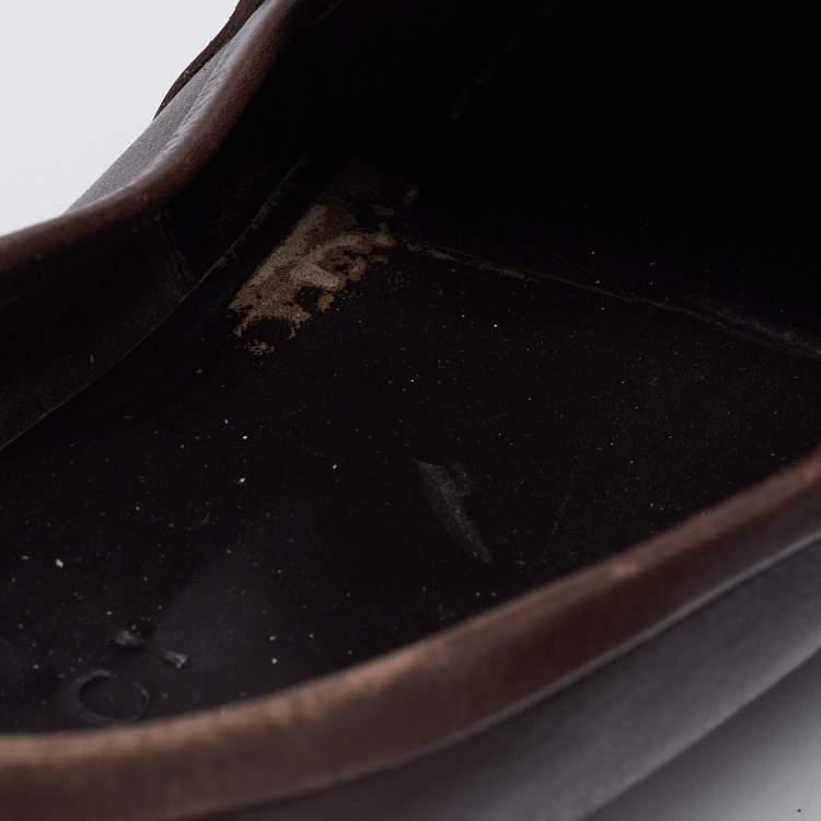 مملوكة مسبقًا Gucci Dark Brown Leather Jordaan Horsebit Slip On Loafers Size 44