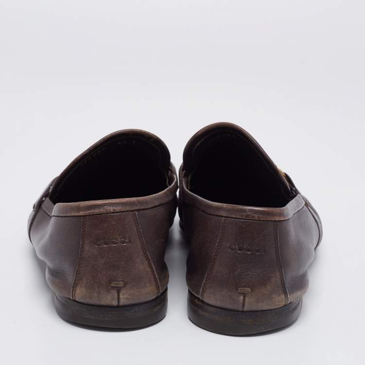 مملوكة مسبقًا Gucci Dark Brown Leather Jordaan Horsebit Slip On Loafers Size 44