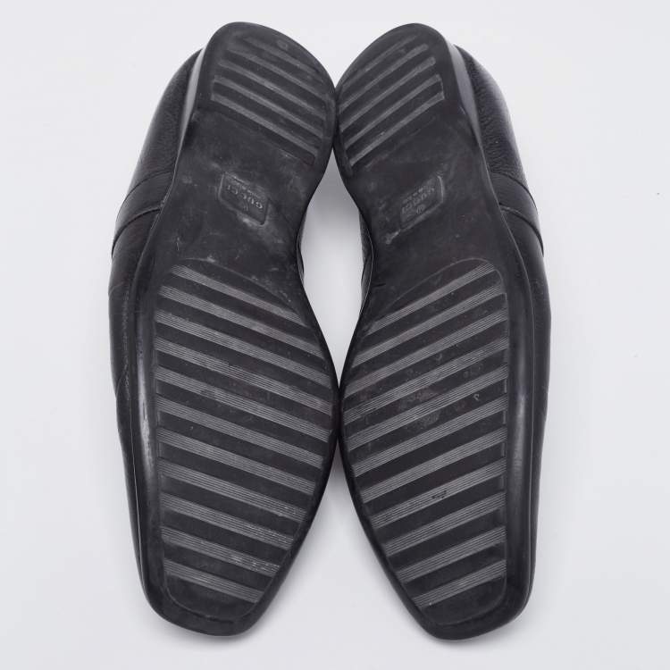 Pre Owned Gucci Black Leather Horsebit Web Detail Slip On Loafers Size 44.5