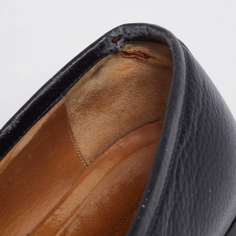 Pre Owned Gucci Black Leather Horsebit Web Detail Slip On Loafers Size 44.5