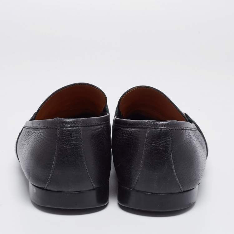 Pre Owned Gucci Black Leather Horsebit Web Detail Slip On Loafers Size 44.5