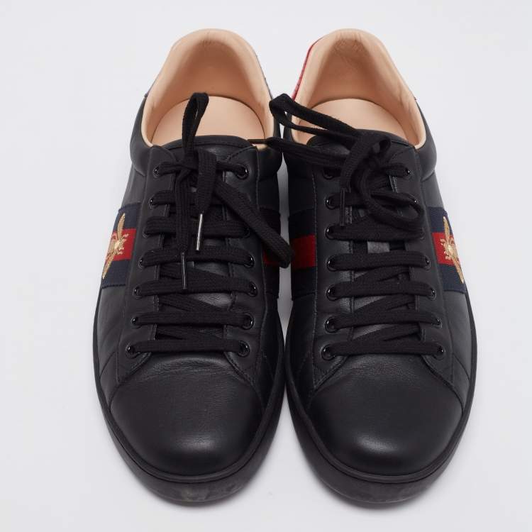 Pre Owned Gucci Black Leather Web Ace Sneakers Size 44.5