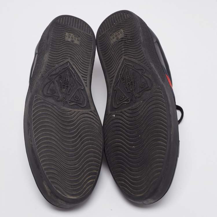 Pre Owned Gucci Black Leather Web Ace Sneakers Size 44.5
