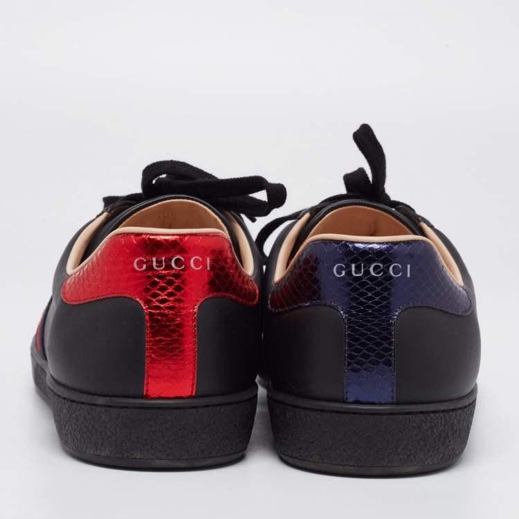 Pre Owned Gucci Black Leather Web Ace Sneakers Size 44.5
