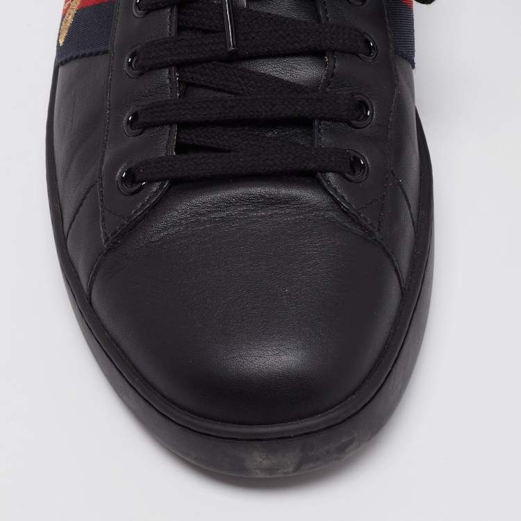 Pre Owned Gucci Black Leather Web Ace Sneakers Size 44.5