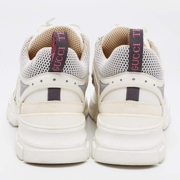 Pre Owned Gucci White/Cream Mesh And Leather Flashtrek Sneakers Size 41