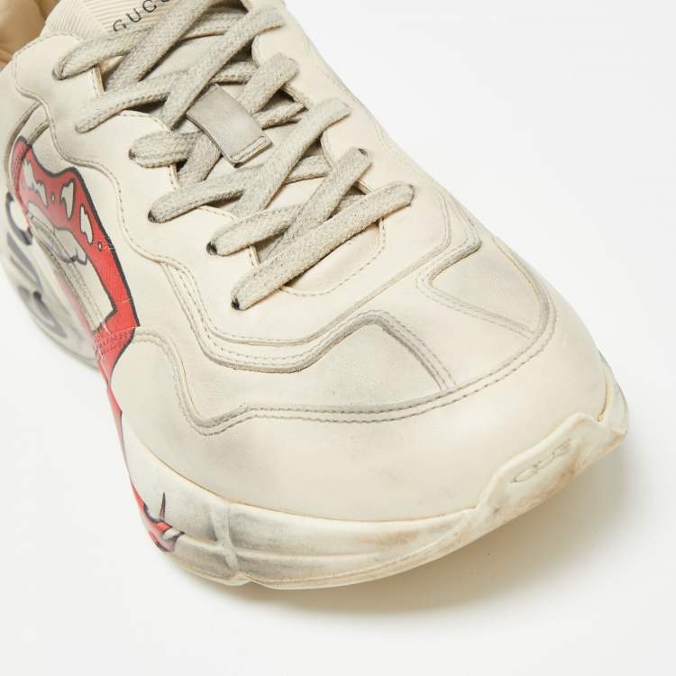 Pre Owned Gucci Off White Leather Rhyton Sneakers Size 40