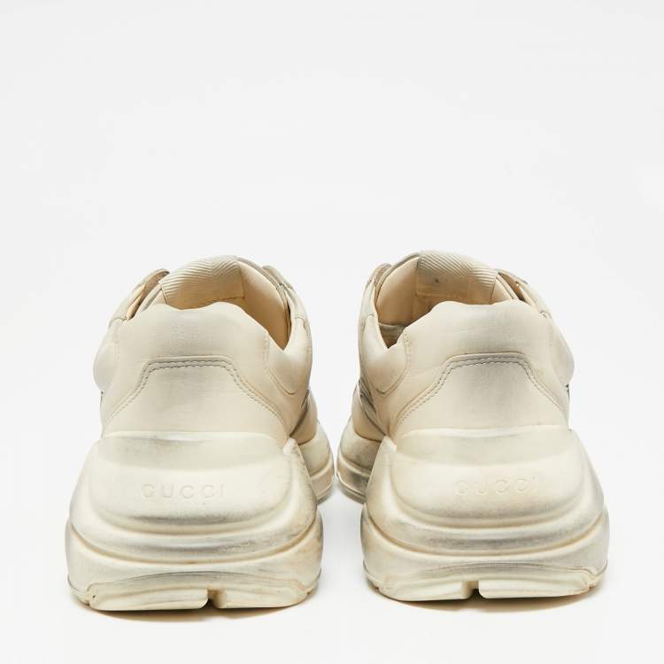 Pre Owned Gucci Off White Leather Rhyton Sneakers Size 40